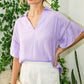 Collared V-Shape Trim Detail Ruffled Blouse VT81459-