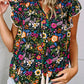 Women's Lace Trim Flutter Sleeve Tropical Floral Blouse