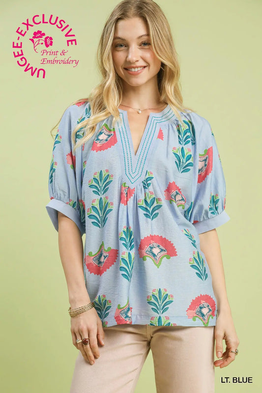 Blue Abstract Print Top