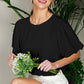 Round Neck Short Bubble Sleeve Woven Blouse Top VT81715B