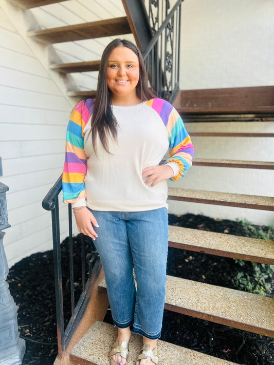 Rainbow Stripe Bubble Long Sleeve Top