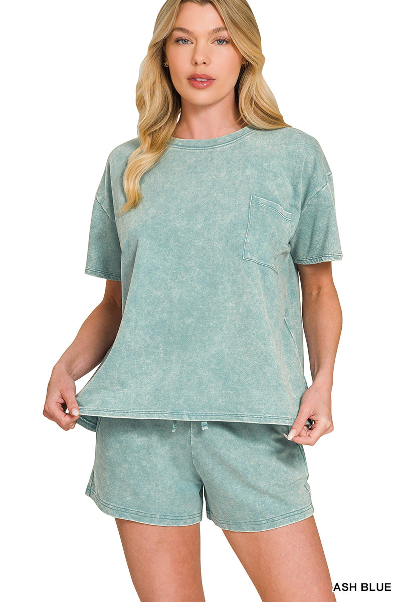 Acid Washed Shorts Set