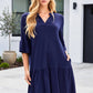 Wrinkle Free Shirred Tiered Relaxed 3/4 Sleeve Dress