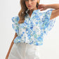 Chic Floral Print Ruffle Frilly Button Up Shirt | S-XL