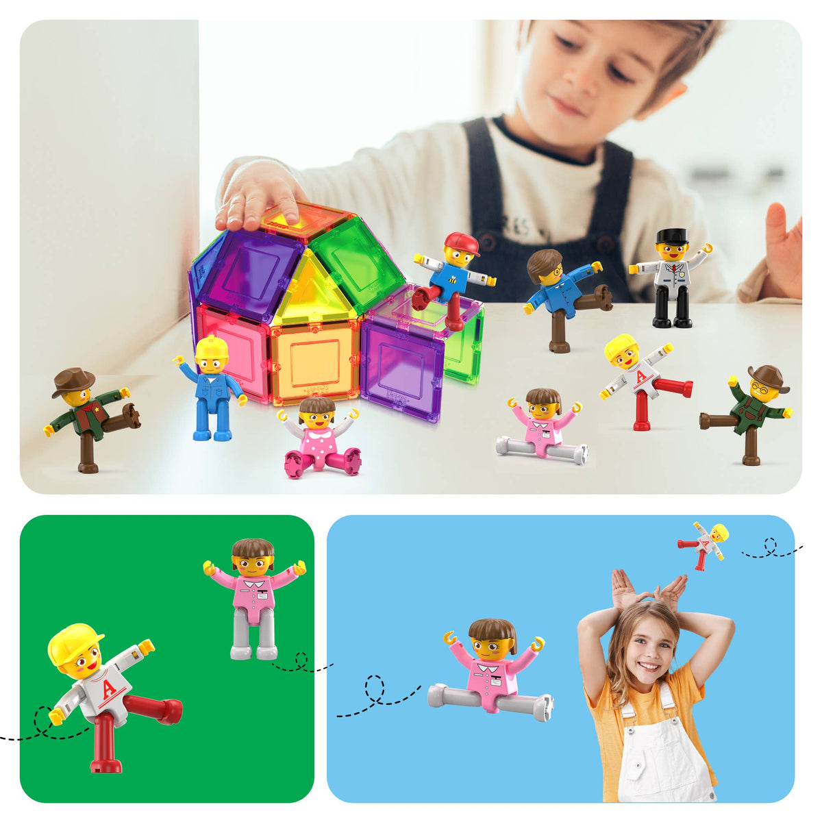 PicassoTiles 16pc Magnetic Tile Characters