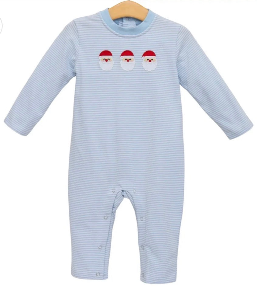 Santa Trio Romper- Blue