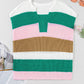 Multicolour Color Block Notch V Neck Sweater T Shirt