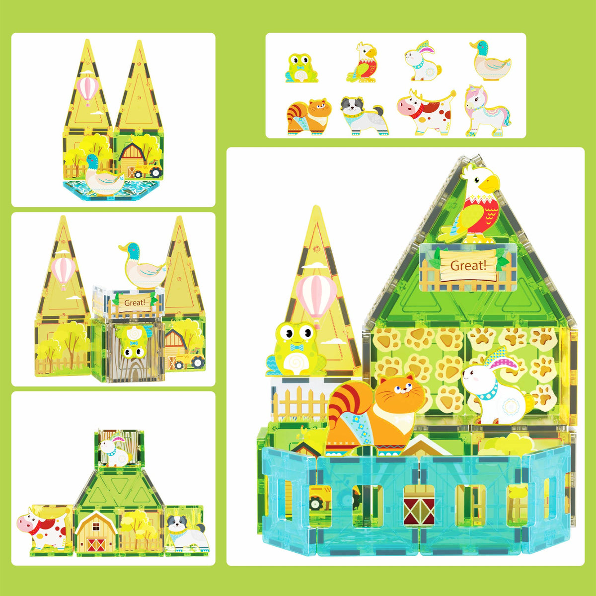 PicassoTiles 52pc Farm Theme Magnetic Tile Building Set