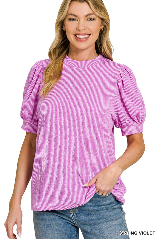Ribbed Puff Sleeve Top