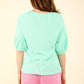 NT11467-Half Puff Sleeve Crinkle Knit Top