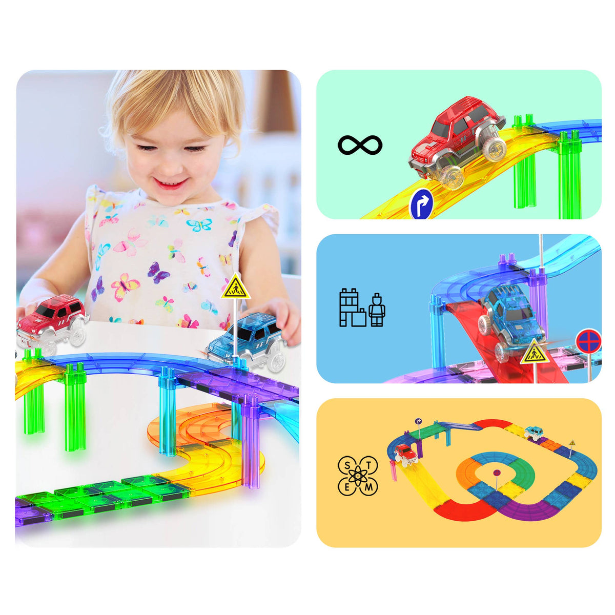 PicassoTiles 2 Pack Cars for Magnetic Race Tracks