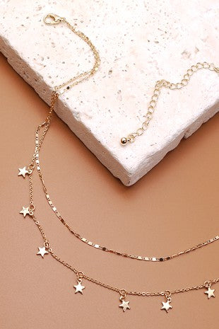 Silver Double Layer Star Drop Necklace