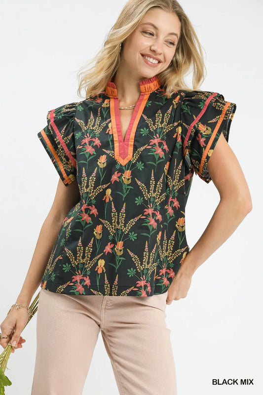 Black Floral Mixed Top
