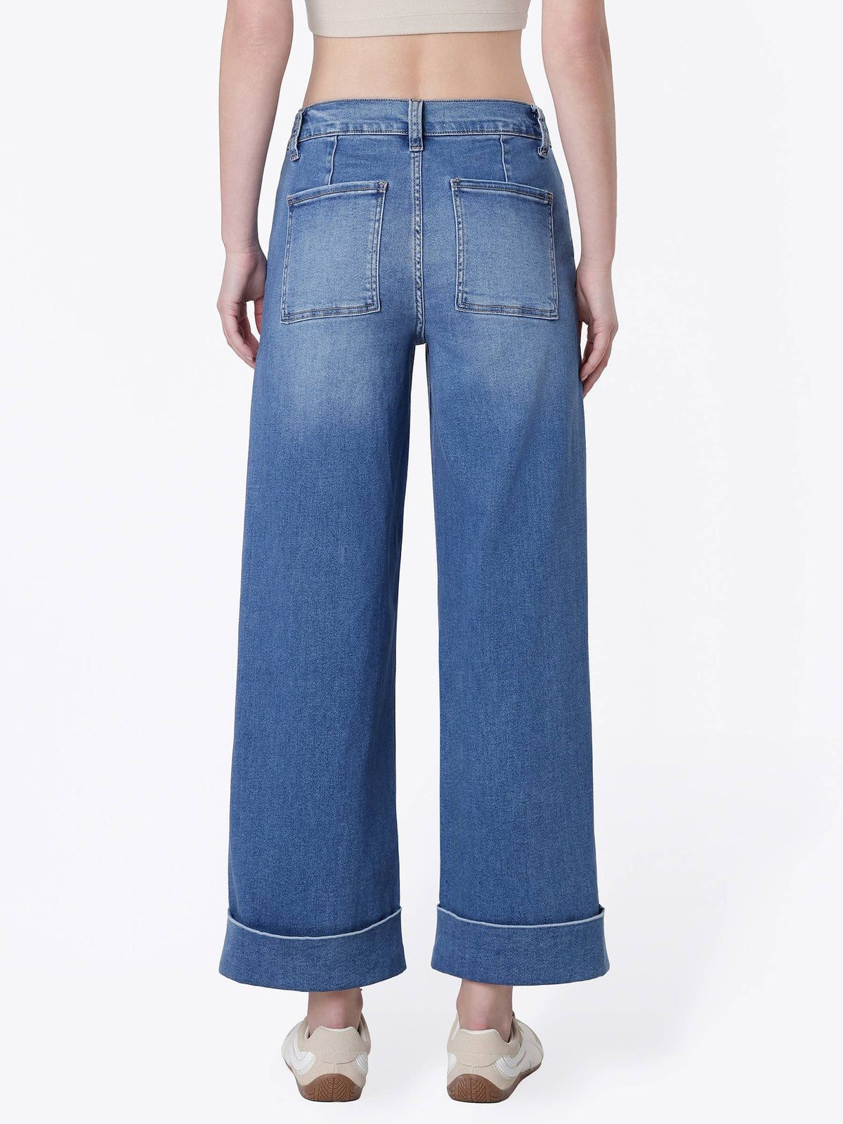 HIGH RISE DOUBLE CUFFED BAGGY WIDE JEANS