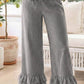 Gingham Casual Ruffled Hem 100%Cotton Cropped Pants