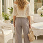Gingham Casual Ruffled Hem 100%Cotton Cropped Pants