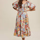 Vintage Flower Print Puff-Sleeve Midi Dress