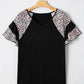 Black Leopard Ruffle Patchwork Sleeve Plus Size Summer Top