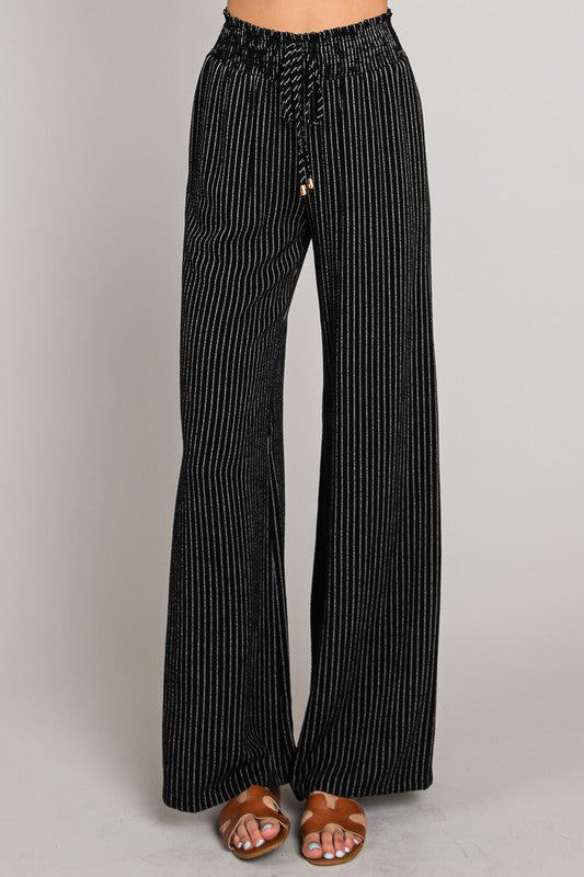 Black White Soft Striped Linen Smocked Pants