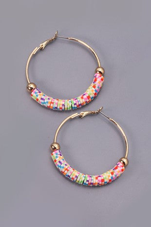 Colorful Clay Beaded Hoop Earrings