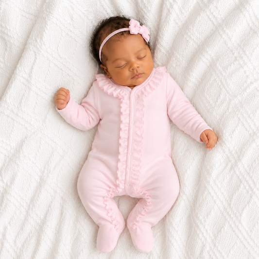 Essentials Solid Pink Ruffle Footie