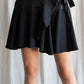 Black Satin Ruffle Wrap Skirt