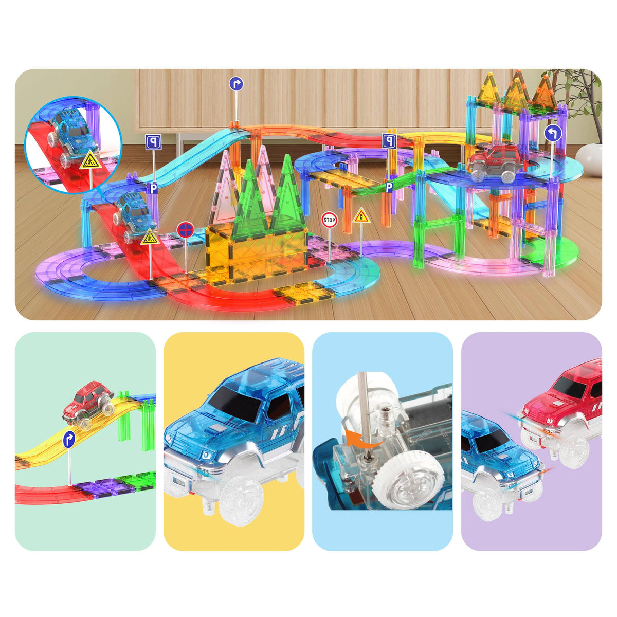 PicassoTiles 2 Pack Cars for Magnetic Race Tracks