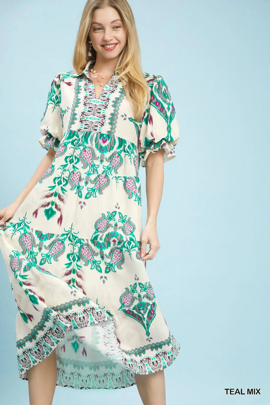 Teal Floral Dress