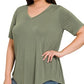 Plus Short Sleeve V Neck Hi-Low Top