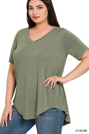 Plus Short Sleeve V Neck Hi-Low Top