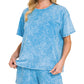 Acid Wash Round Neck Shorts Set