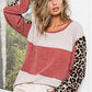 Rust Color Block Leopard Sleeve Sweater