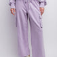 Lilac Washed Terry Knit Cargo Full Length Pants