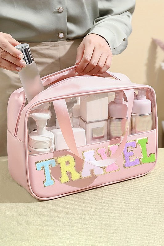 Clear Travel Makeup Chenille Letter Bag