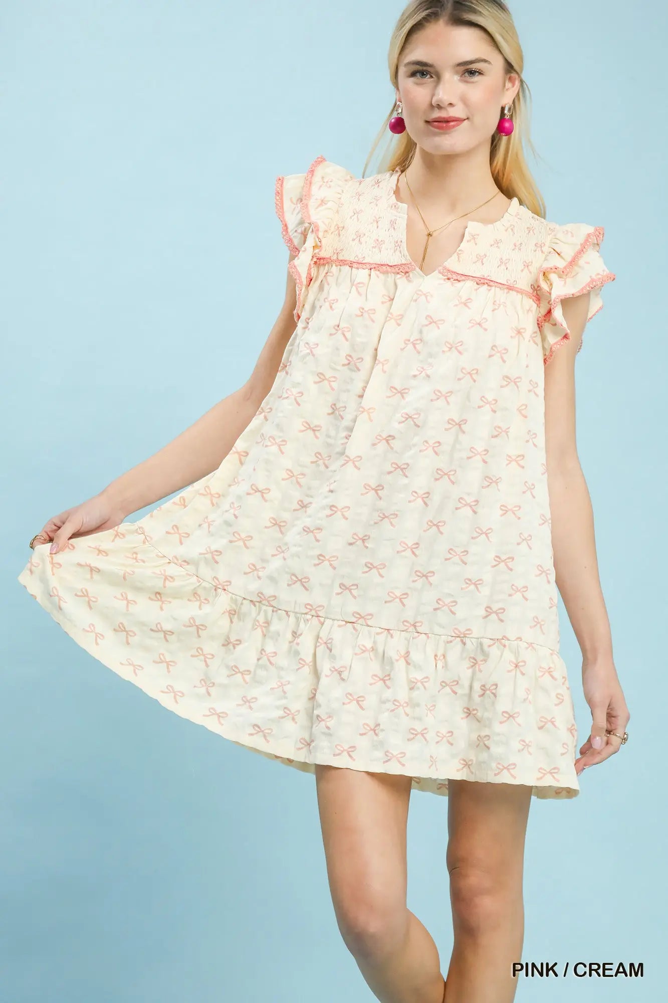 Bow Print Babydoll Dress