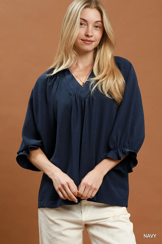 Collard Split V-Neck Top