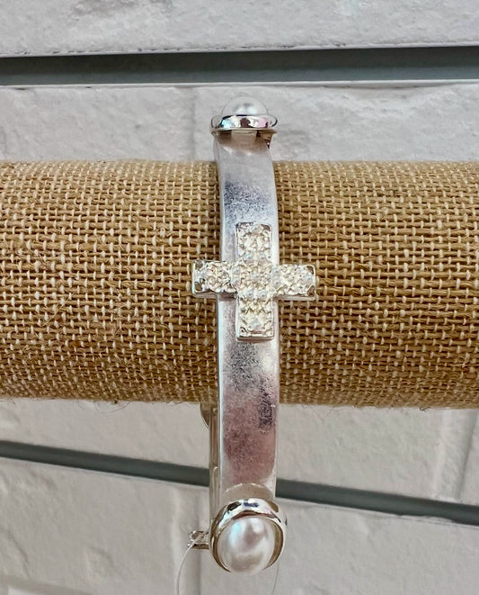Silver Cross Pearl Bracelet