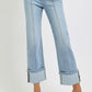 High Rise Ankle Straight Wide Cuffed Jeans
