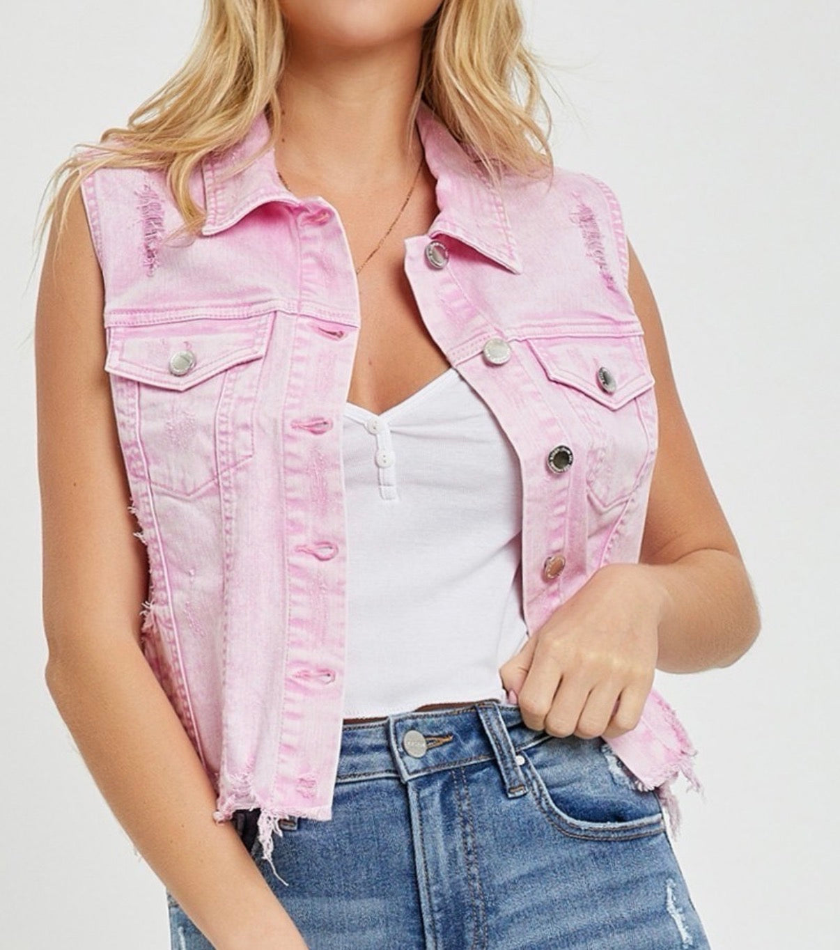 Distressed Cropped Vest