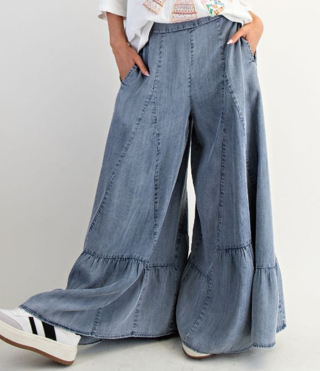 Dark Denim Ruffle Pants