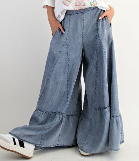 Dark Denim Ruffle Pants
