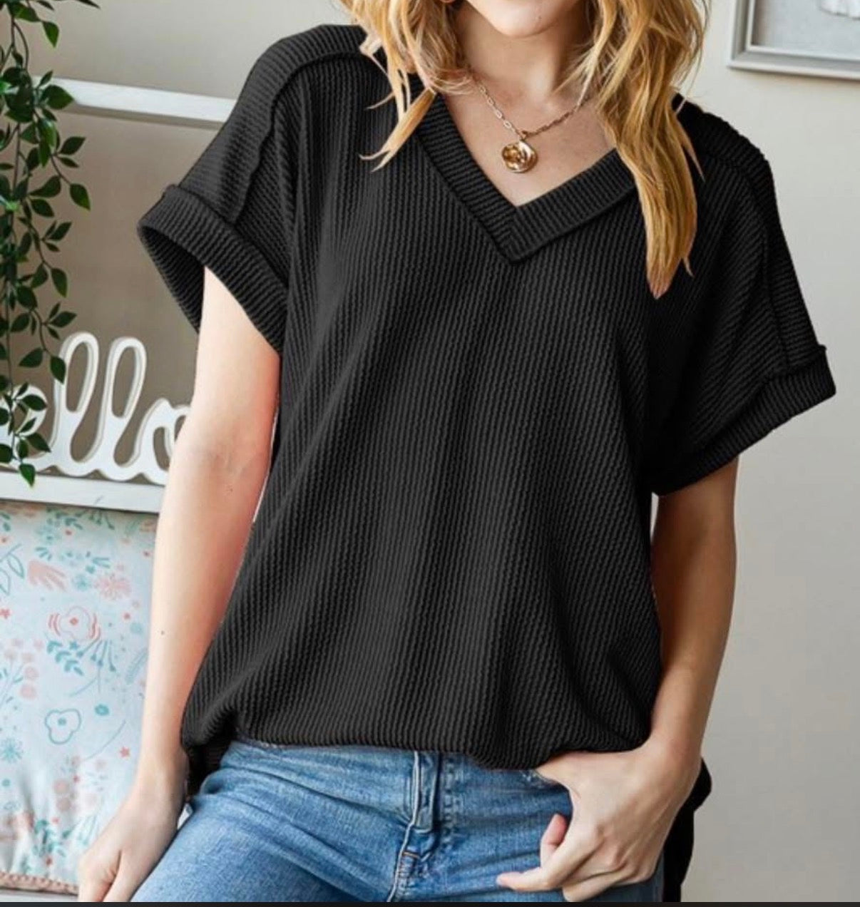 Ribbed V-Neck Top