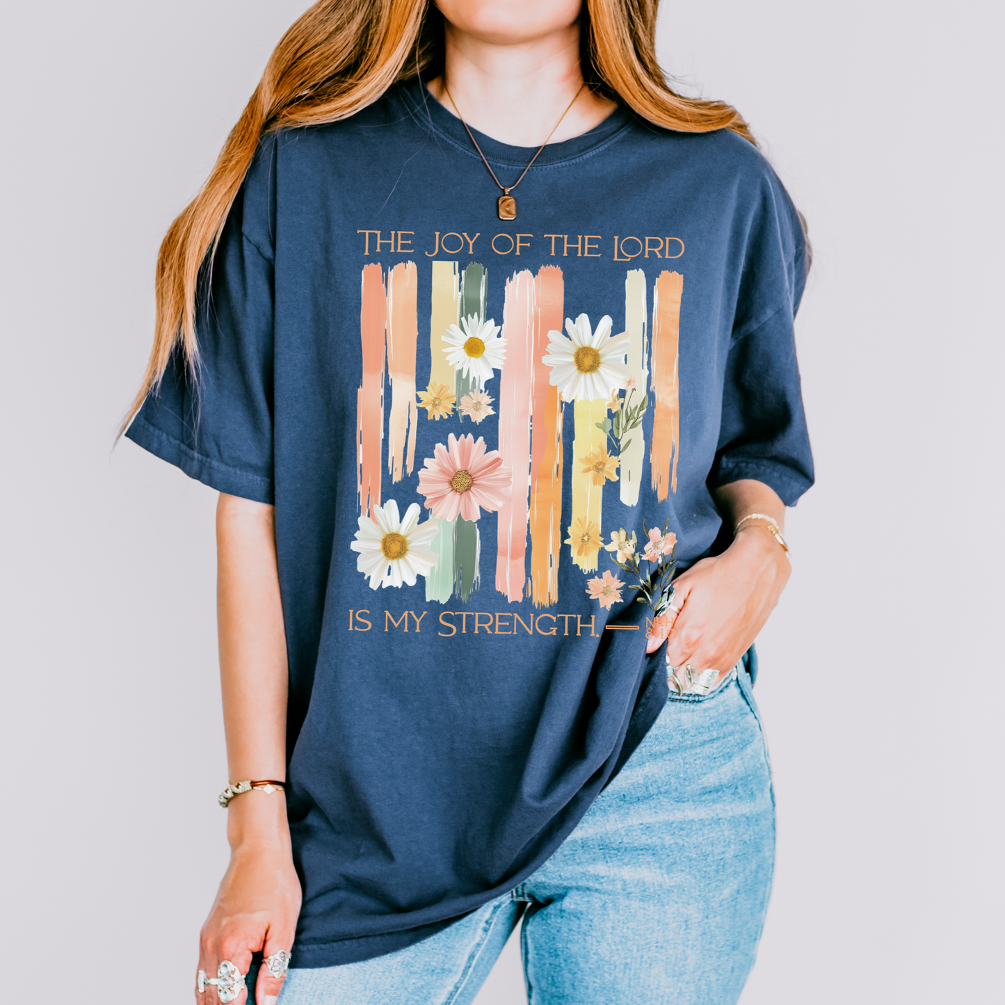 The Joy of the Lord is my Strength Floral Comfort Colors Tee