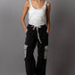 Tie waistband contrast crochet cargo pockets denim joggers