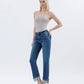 HIGH RISE DARK WASH CUFFED STRAIGHT JEANS