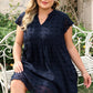 Navy Blue Dotty Textured Notched Neck Plus Ruffled Dress