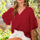 Collared V-Shape Trim Detail Ruffled Blouse VT81459-