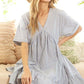 V-Neck Striped 100% Cotton Tiered Woven Dress VD81038