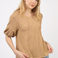 NT11467-Half Puff Sleeve Crinkle Knit Top