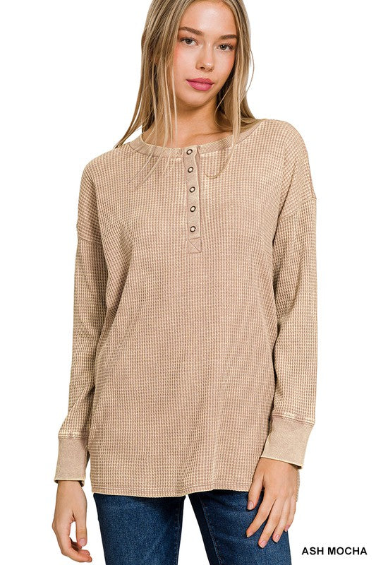 Mineral Washed Baby Waffle Henley Top